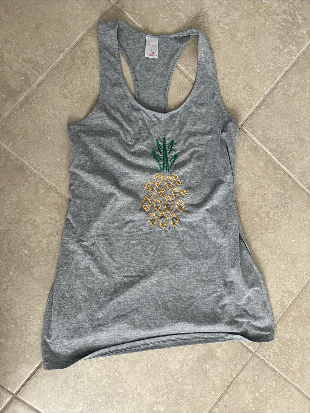 Women's Gray Racerback swim coverup  with Pineapple Embroidery